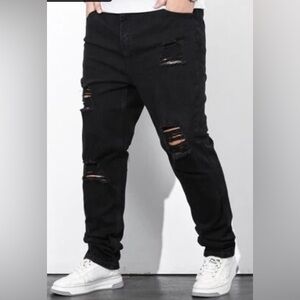 SHEIN ripped distressed jeans button zipper closure 5 pockets black NEW size 38